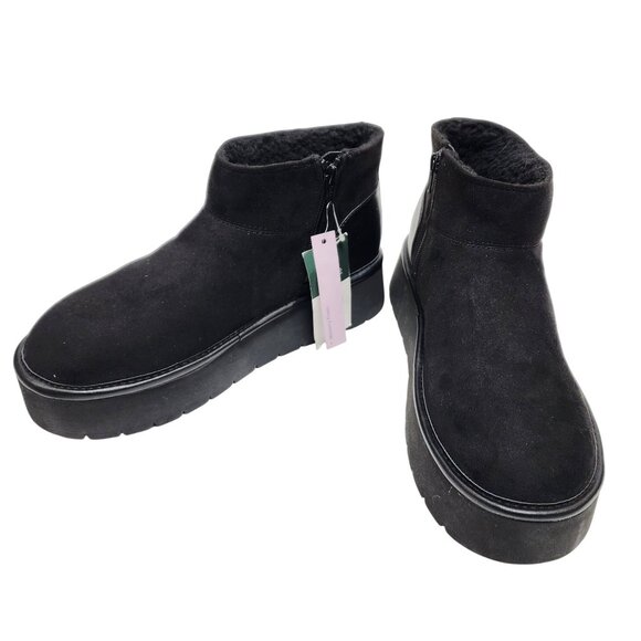 Wild Fable Platform Black Ankle Boots Size 10 Faux Suede Faux Fur Warm Lining - Picture 6 of 10